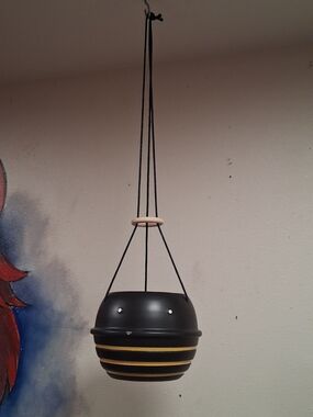 Brand New Hanging Planter Pot (Bea) Black with Yellow Stripes